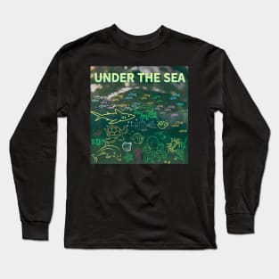 under the sea,blue sea,sea creatures,Turtle, puffer fish, starfish, shrimp, shark, tropical fish, sea horse, seaweed, sardines, squid, crabs, clams Long Sleeve T-Shirt